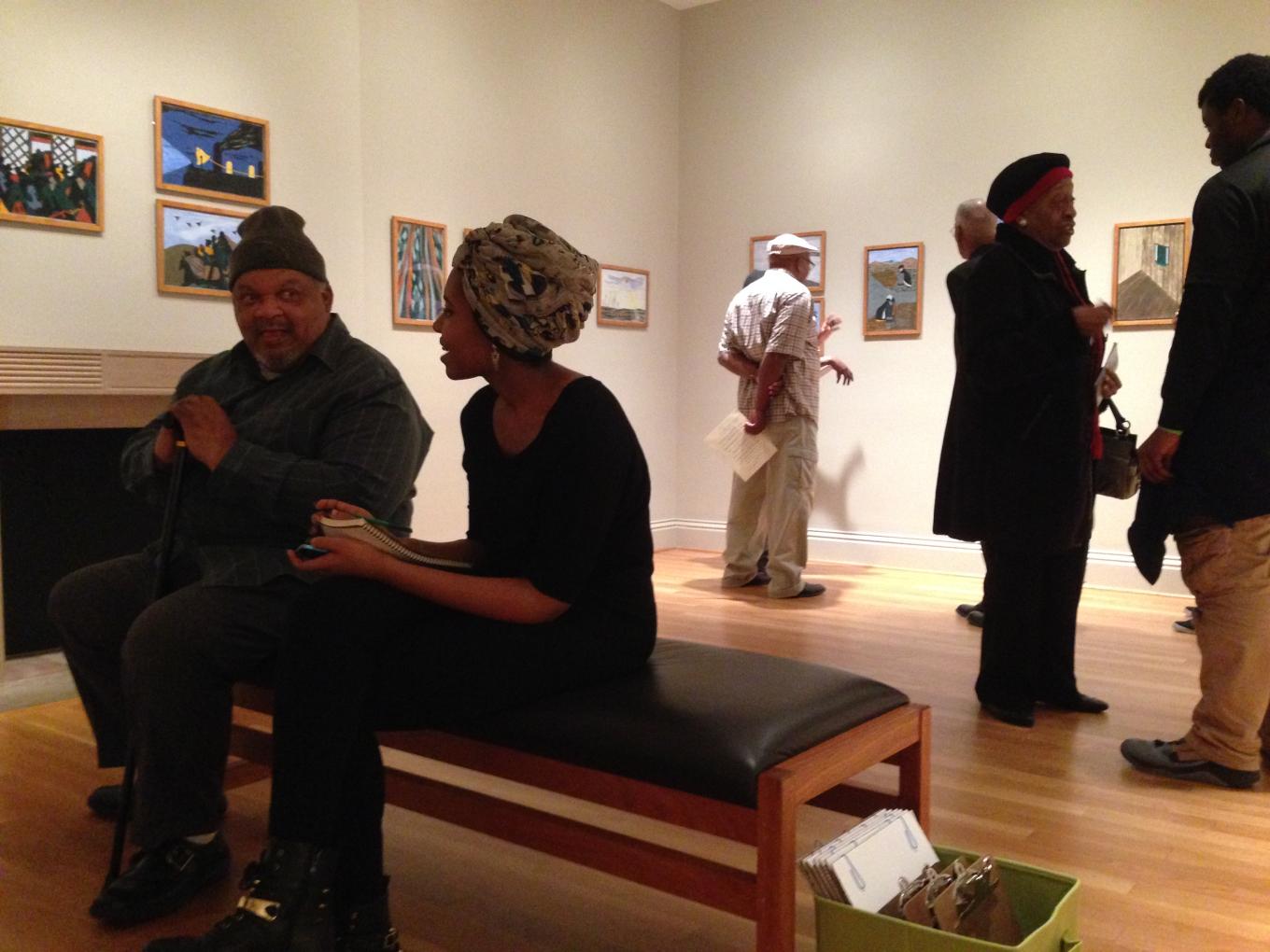 Students and elders discuss Jacob Lawrenceâs The Migration Series. Photo: Andrea Kim Taylor