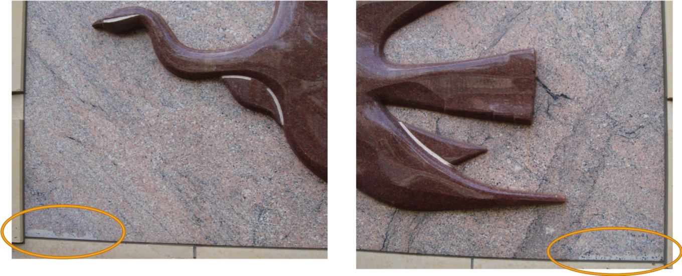 Figure 7, Before treatment, 2017. The discolored fills are circled.