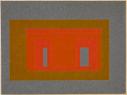Abstract painting with nested grey, gold, and orange rectangles 