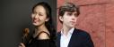 Composite image of violinist Stella Chen and pianist Albert Cano Smit