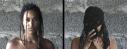film stills of young african-american person, looking at the camera and then with their face obscured by hair