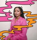 Headshot of Trap Bob with Pink and Orange wavy lines