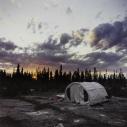 Sarah Anne Johnson, Untitled (Tent with Sunset) (Tree Planting project), 2003.
