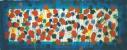 long rectangular artwork with bright blue border and splotches of rainbow colors
