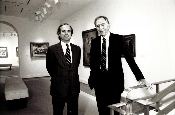 Charlie Moffet and Laughlin Phillips stand in the Phillips's galleries