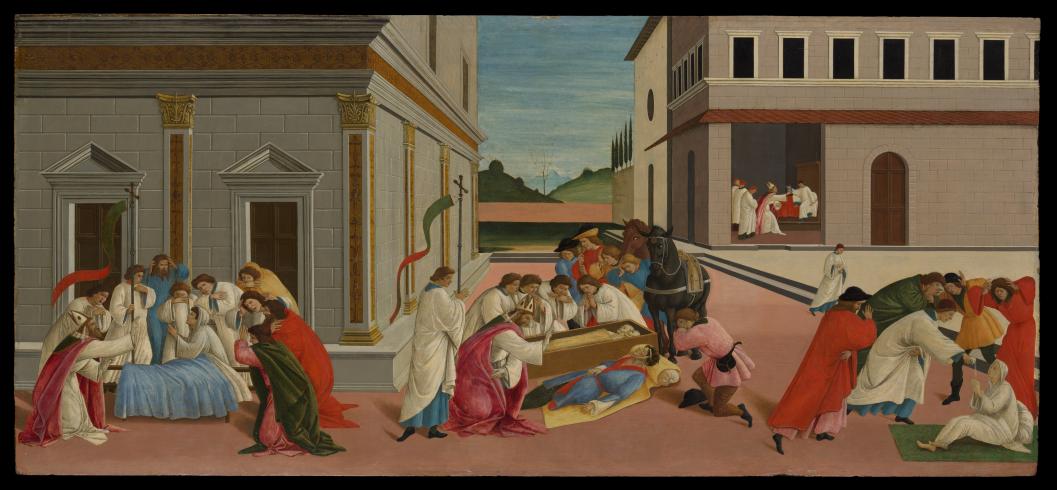 Renaissance painting of Saint Zenobius bringing people back from the dead 