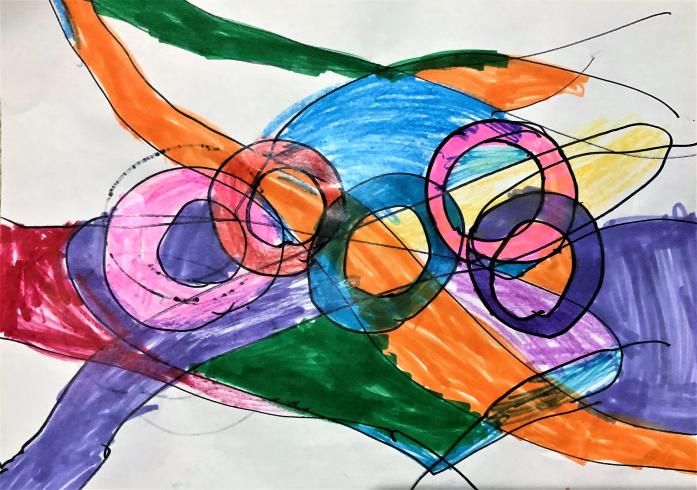 Colorful painting of flag with Olympic rings 