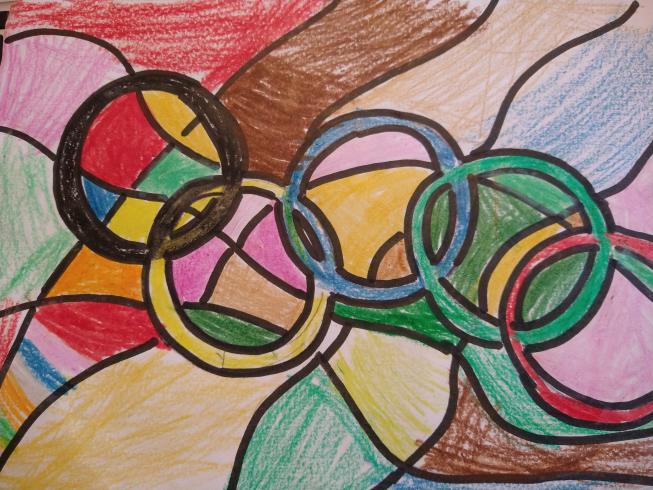 Colorful painting of flag with Olympic rings 