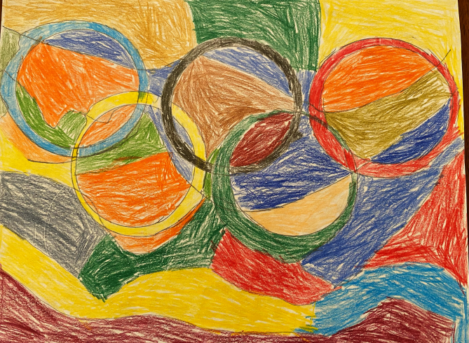 Colorful painting of flag with Olympic rings 