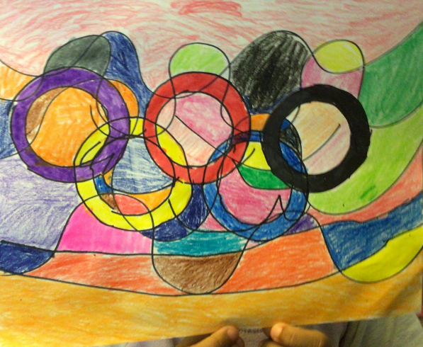 Colorful painting of flag with Olympic rings 