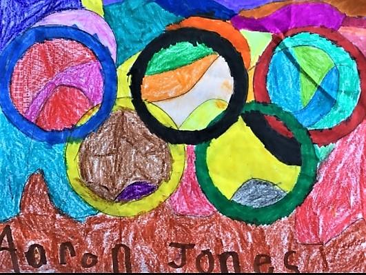 Colorful painting of flag with Olympic rings 