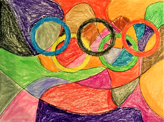 Colorful painting of flag with Olympic rings 