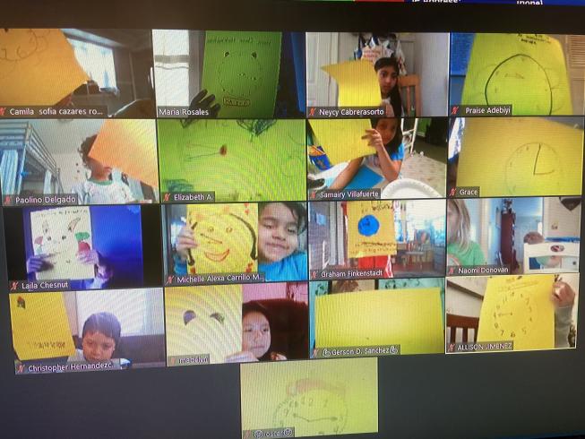 Screenshot of student showing their Dali inspired class on Zoom. 