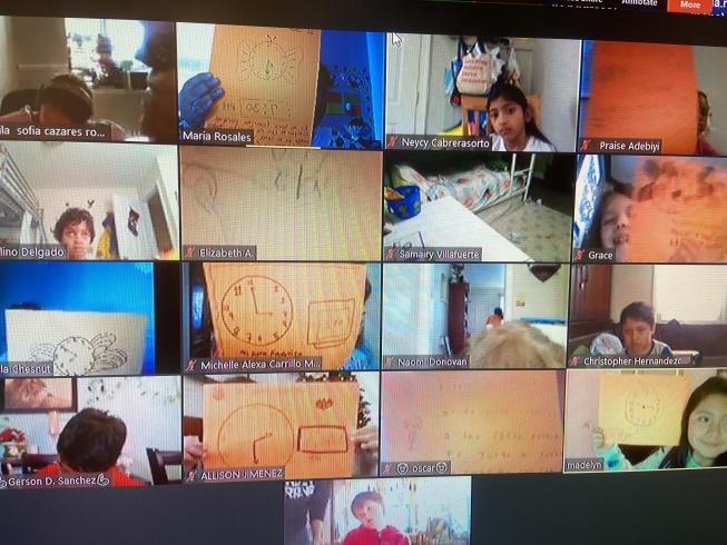 Screenshot of student showing their Dali inspired class on Zoom. 