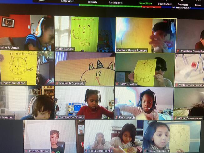 Screenshot of student showing their Dali inspired class on Zoom. 