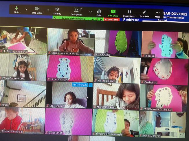 Screenshot of student showing their Dali inspired class on Zoom. 