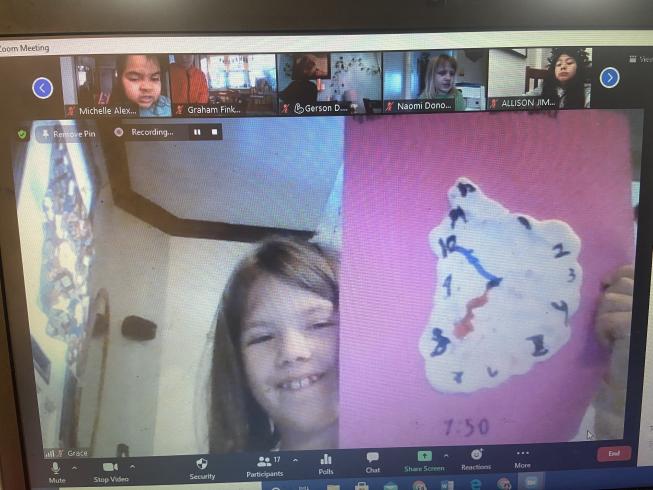 Screenshot of student showing their Dali inspired class on Zoom. 