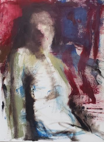 Oil painting. A painterly figure with very loose brushwork.
