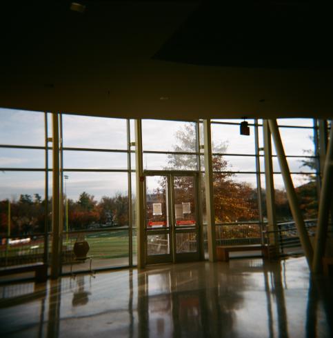 Image of glass doorway facing outside 