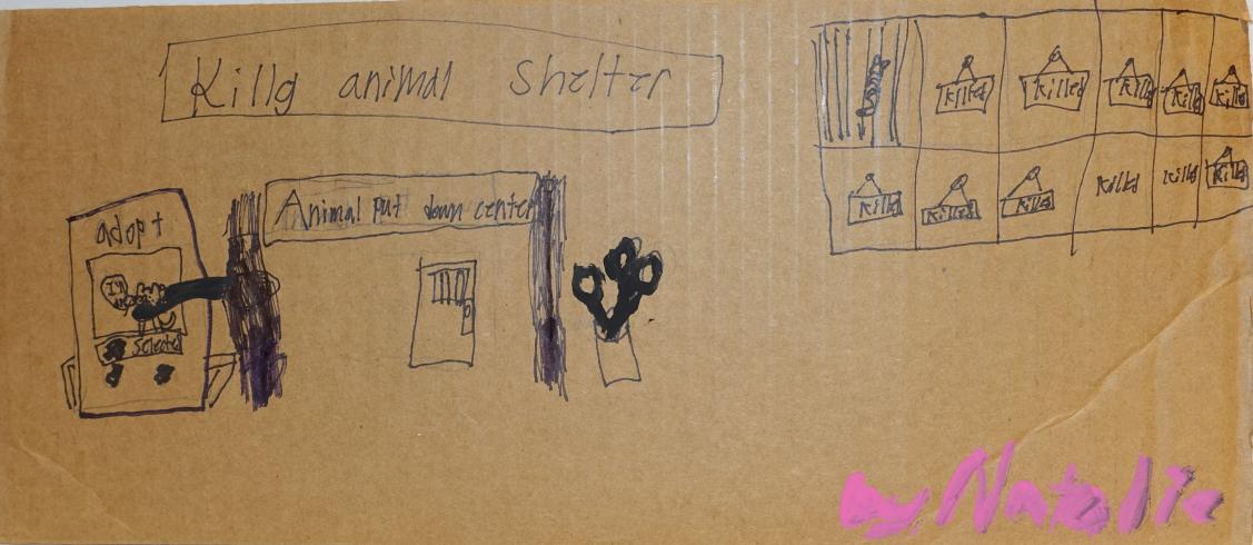 Door beneath a sign that reads, "Animal put down center."