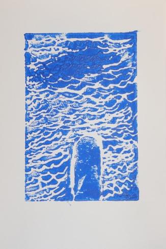 Blue print with ocean waves.