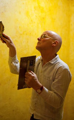 Wolfgang Laib creating the Laib Wax Room at The Phillips Collection