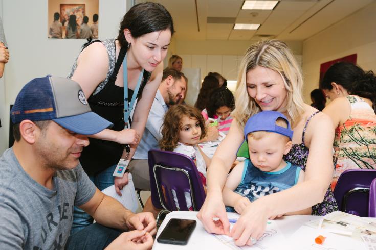 Families enjoying art activities