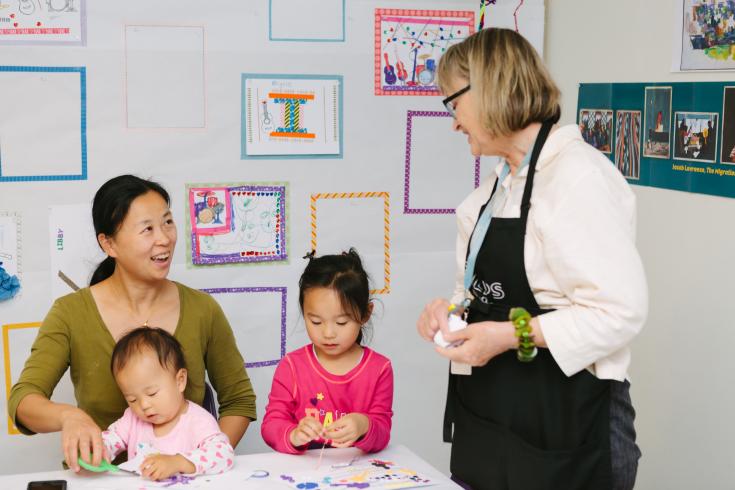 Families enjoying art activities