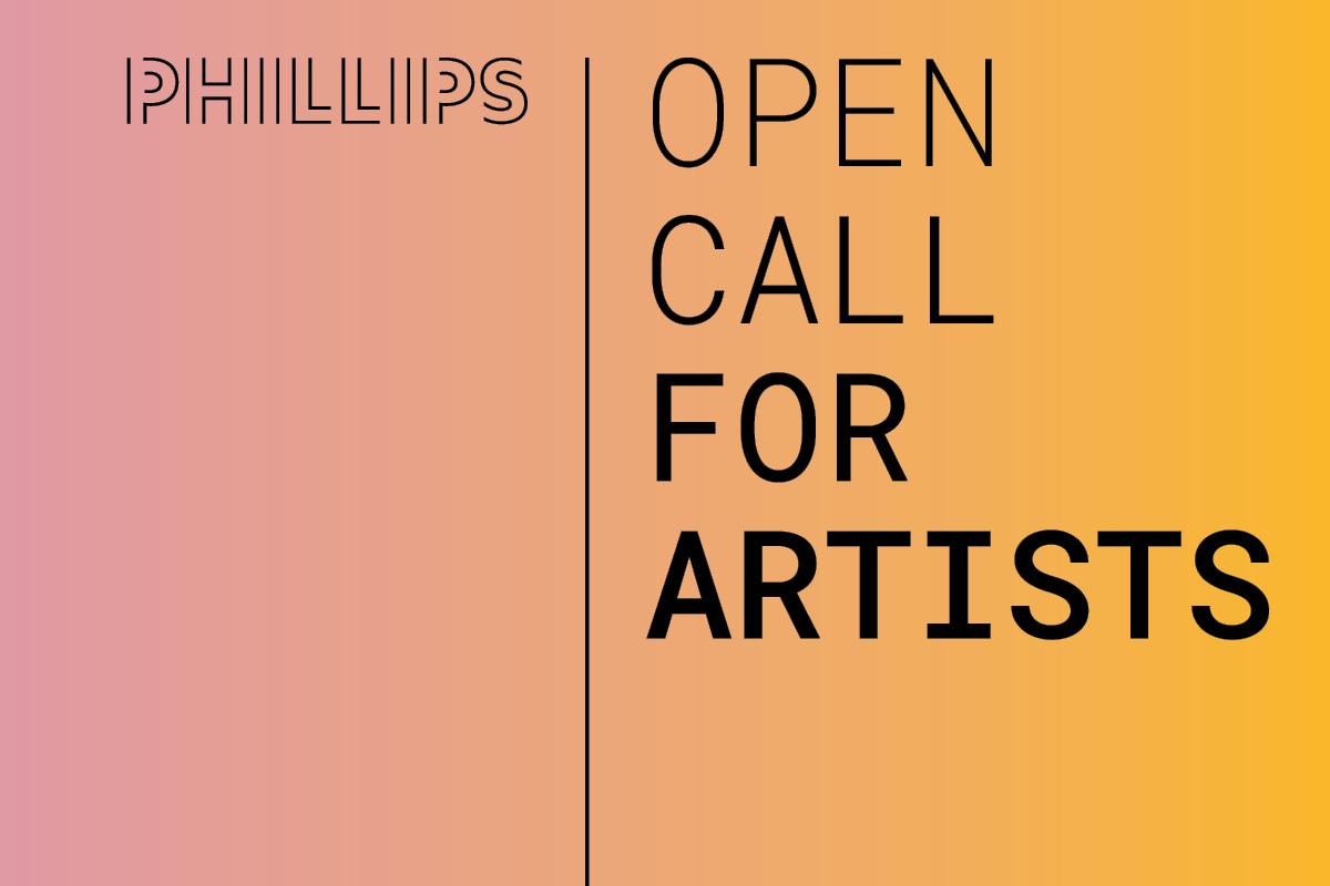 Open Call for Artists promo on yellow and pink gradient background